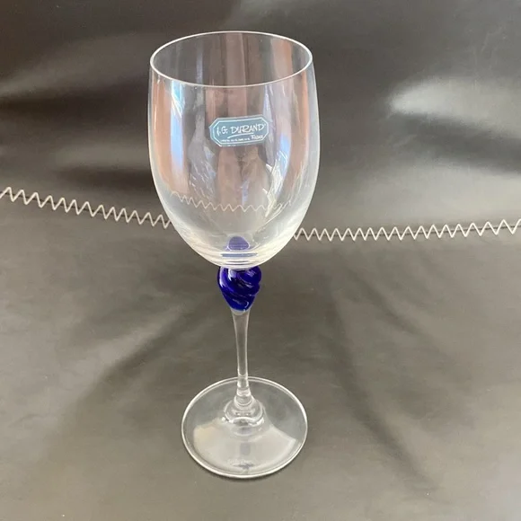 Vintage Set of 4 Cristal J.G. Durand Cobalt Blue Swirl Wine Glasses JG Crystal - Picture 2 of 6